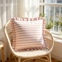 1pc Striped Ruffle Pillow Case, Bohemian, Soft Square Decorative Cushion Cover, Country Style Light-Colored Striped Sofa Bed Home Decor, No Inner Core - Blue - View 11