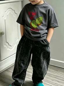 Baby BoyCasual Everyday Wear T-Shirt, Loose Comfortable Short Sleeve Top - Dark Grey - View 8