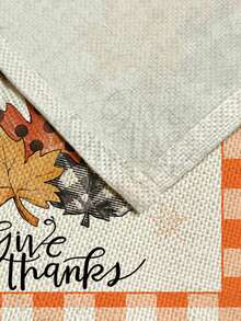 1pc Thanksgiving Series Maple Leaf Plaid Pattern Printed Table Runner, 4pcs Maple Leaf Pattern Printed Placemats, Suitable For Holiday, Party, Birthday, Dinner, Kitchen Dining Table Decoration, All-Season Room Decor, Home Textile Decoration Table Runner - Multicolor - View 3