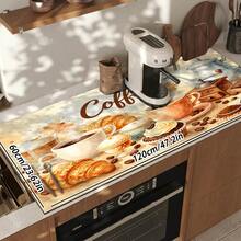 1pc Dish Drying Mat, Coffee Machine Mat, Vintage Hand-Painted Coffee & Dessert Pattern Dish Drying Mat, Absorbent Quick-Dry Tabletop Protector, Restaurant Coffee Corner Cafe Countertop Mat, Room Desk Protector, Holiday Gift, Kitchen Decor - XYLSD709 - View 16