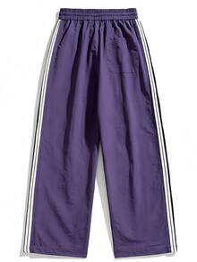 NBCT Women's Striped Elastic Drawstring Straight Leg Outdoor Hiking Trekking Running Casual Walking Functional Long Pants - Purple - View 3