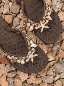 Evertop Surf Women's Soft Sole Bohemian Style Handmade Beaded Beach Sandals, Summer - 棕色 - 查看 4