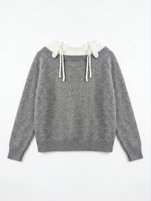 Korean Style Versatile Casual Slimming Square Neck Long Sleeve Top - Grey - View 3