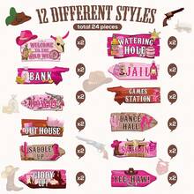 24pcs Western Party Direction Signs, Yard Cowboy Rodeo Theme Hollow Wild West Welcome Sign Decor, Western Birthday Photo Prop Background Wall Party Decoration - Multicolor - View 5