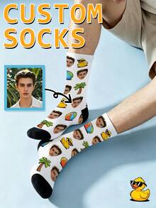 1 Pair Customized Face Pattern Socks, Summer Fun Cute Smile Design, Birthday Gift, Wedding Gift, Best Friend Gift, Family Socks, Holiday Gift - Multicolor - View 5