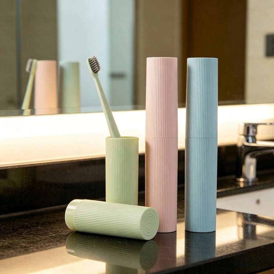 2pcs Travel Toothbrush Storage Box, Compact Slim Handle Toothbrush Protective Case, Ventilated Portable Storage Box, 3pcs Toiletries Travel Set, Lightweight, Suitable For Vacation, Business Trip, Camping, Hiking, Spring Break Essentials - Multicolor - View 1