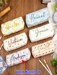 1pc Personalized Floral Pattern Pencil Case, Embroidered Name, Custom Zipper Pencil Pouch, Back To School Gift, Makeup Brush Storage Bag, School Supplies, Custom Toiletry Bag, Cosmetic Bag - Multicolor - View 2