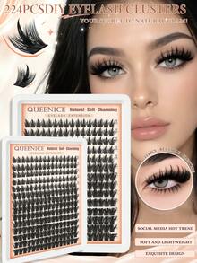 Queenice DIY 簇裝假睫毛接睫毛，輕盈蓬鬆尖端漫畫風假睫毛，10-18mm 混長單簇睫毛扇，自然濃密簇裝假睫毛，柔軟輕盈可重複使用，適合女性日常妝容、派對與美妝造型 - D - 查看 2