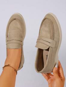 Women's Flat Slip-On Loafers, Khaki Soft Sole Commuter Work Shoes, Comfortable Driving Moccasins - Khaki - View 6