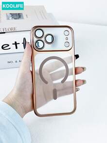 Koolife 1pc Electroplated Magnetic Phone Case, PC Hard Phone Case, Built-In Camera Lens Film, Shockproof Protective Phone Case, Compatible With IPhone 17/17 Pro/17 Pro Max - Coffee - View 3