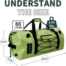 80L Dry Bag Large Waterproof Bag Roll-Top Heavy Duty Fishing Duffel Bag With Durable Straps & Handles For Kayaking Paddle Boarding Boating Fishing - Green - View 2