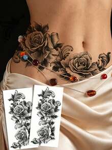 2Pcs Sketch-Style Temporary Tattoos With Butterfly Patterns. Non-Reflective With Realistic Effect. Suitable For Arms, Back And Spine. Great For Daily Use, Lasts 3-5 Days. - Black - View 1