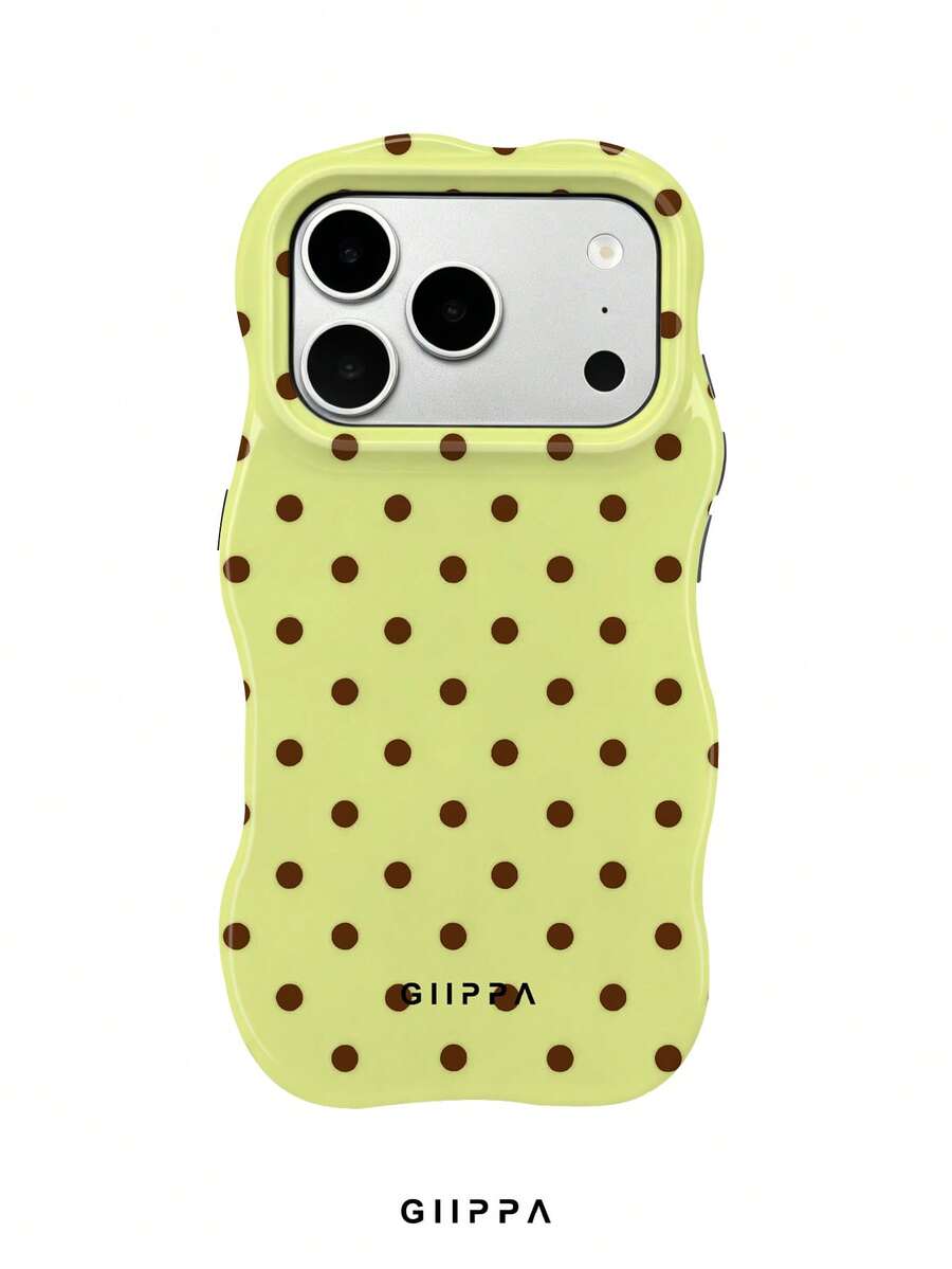 GIIPPA 1件奶油黃底深棕色波點圖案設計,Phone 18 Pro Max 波浪手機殼,相容於 Phone 17 Pro Max、16 Pro Max、15 Pro Max,韓系高端時尚趣味手機殼,適用於 11/12/13/14/15/16 Pro Max Plus,男女皆宜的優雅設計,送給女友的完美禮物,適合聖誕節、情人節、復活節、婚禮季和生日! - 乳黃色 - 查看 1