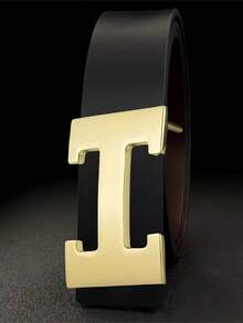 Luxury Gold Metal H Logo Buckle Belt - Black Pebbled Men's Fashion Belt For Suits - Multicolor - View 7