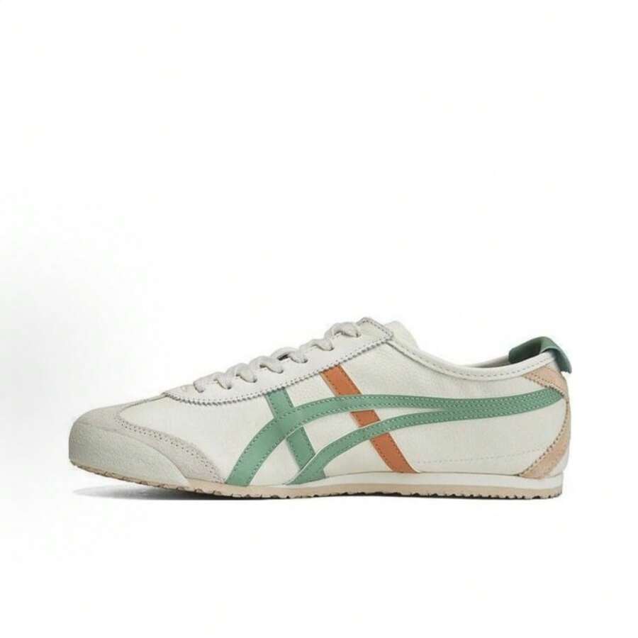 Asics Authentic Onitsuka Tiger Mexico 66 Leather Sneakers - White/Blue/Red Classic Low-Top | Premium Japanese Heritage Footwear | Slim-Profile Lightweight Trainers - Beige Green Orange - 查看 1