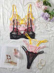 女款性感內衣三件套，混色，性感大膽女款內衣套裝 - 彩色 - 查看 3