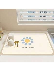 1pc Sunflower Soft Rubber Drying Mat, Non-Slip Kitchen Countertop Absorbent Mat, Sink Draining Mat, Soft Diatomaceous Earth Faucet Absorbent Mat, Kitchen Countertop Mat, Absorbent Mat, Heat-Resistant Pot Mat, Draining Mat, Coffee Machine Mat, Dish Rack - Multicolor - View 8