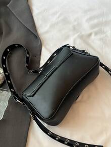 Y2K Fashion Retro Punk Style Rivet Small Square Bag Women's Shoulder Underarm Bag - Black - View 8