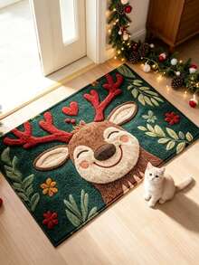 1pc Christmas Reindeer Doormat, Small Rug, Home Decor, Area Rug, Casual Blanket, Bedside Rug, Bedroom Carpet, Washable Rug - Multicolor - View 1