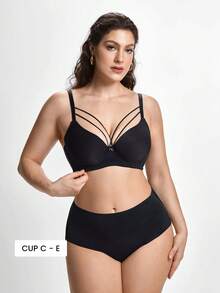 Slumbrini Plus Size Solid Harness Underwire Casual-Comfy Balconette Bra, Lift - Black - View 1
