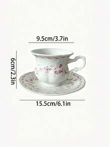 1pc French Vintage Style Embossed Cup And Saucer, Romantic Pink Floral Ceramic Cup And Saucer Afternoon Tea Dessert Plate Latte Cup, Wedding Favor, Back To School Gift - Multicolor - View 10