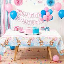 1 Set Gender Revealing Party Set Rosa Blau Geburtstagsbanner & Bär Geschlechter Tischdecke Baby Party Hintergrund Dekoration Geeignet für Outdoor Party Zubehör - Verschiedenfarbig - Übersicht 7