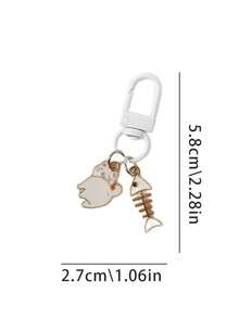 1pcCute Cat Fish Bone Keychain Black White Couple Bag Charm Cartoon Pendant Gift For Girls - Multicolor - View 3
