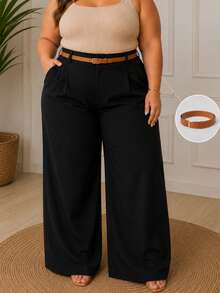 Calça Alfaiataria Plus Size Cintura Alta com Cinto - Preto - Visão 8