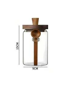 3 Pcs Multi-Size High Borosilicate Glass Spice Jars Set, Airtight Seasoning Containers With Wooden Lids & Unique Side Spoon Holder, Moisture-Proof Storage Canisters For Sugar, Coffee & Salt - Clear - View 13