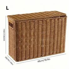 Nordic Style Artificial Rattan Narrow Tall Storage Basket, Handwoven Rectangular Multi-Function Storage Basket With Lid, Suitable For Magazines, Books, Documents, Can Be Used As Bookshelf Basket, Wall/Sofa/Side Gap Corner Storage Box, For Living Room - Multicolor - View 11