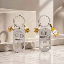 1 pièce Ouvre-bouteille de bière en acier inoxydable, porte-clés pour homme, support de tasse DIY, cadeau pour petit ami, fête des pères - Multicolore - Voir 2