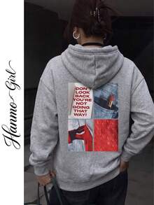 Women's Autumn/Winter New Minimalist Letter Print Casual Fashion Versatile Thermal Lined Sweatshirt Sweatshirt - Grey - View 2