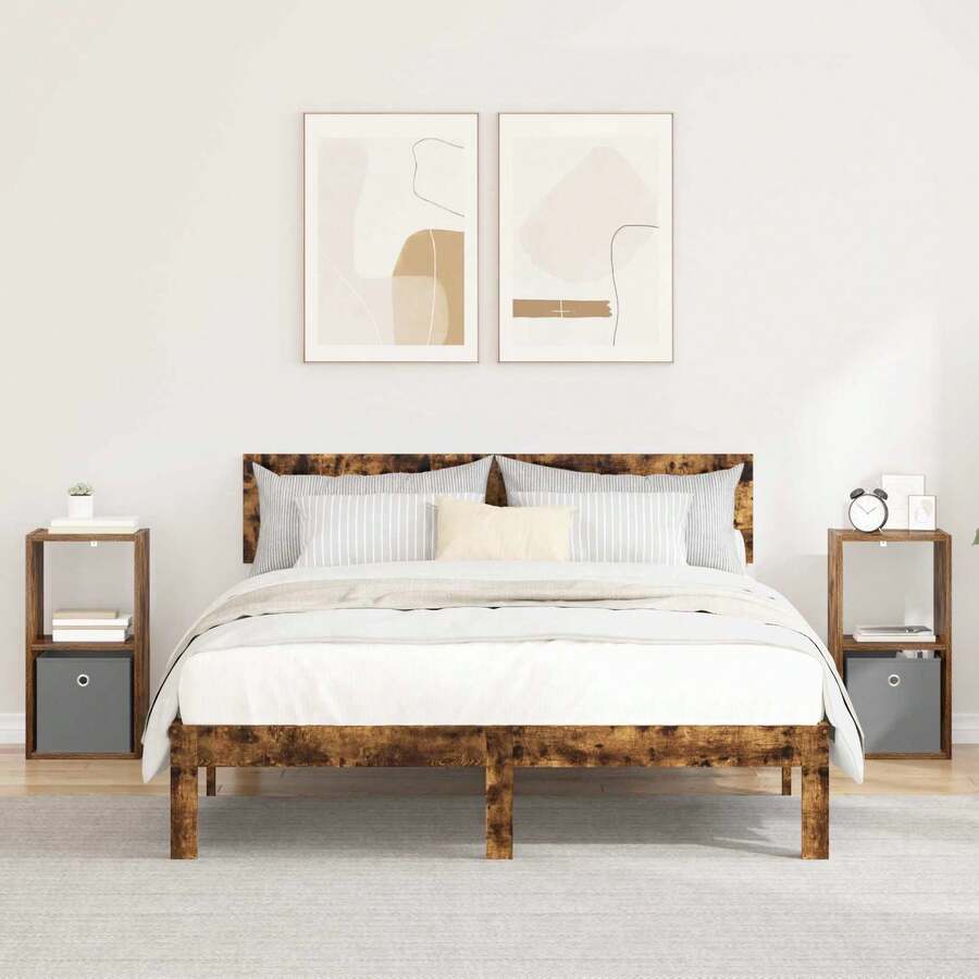 vidaXL Nachttisch 2 stk. Geräucherte Eiche 30,5 x 27 x 59,5 cm Geeignet für Wohn- und Schlafzimmer; ideal für Kommoden und Nachttische mit Schubladen; platzsparende Montage; perfekt als Geschenk oder Wohnaccessoire. - Braun - Übersicht 1