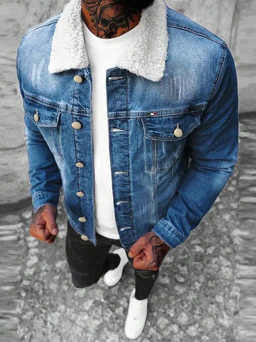 Men's American Vintage Long Sleeve Denim Jacket, Autumn Style - Medium Wash - View 1