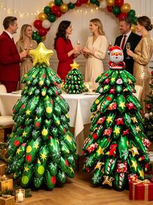 6/9pcs Assembled Christmas Tree Aluminum Foil Balloon Set, Star Christmas Tree, Santa Claus Christmas Tree Balloons, Christmas Decoration Balloons, Holiday Photo Props - Assembly Christmas Tree - View 4