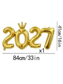 1個金色皇冠2027數字箔氣球，適用於新年裝飾、生日派對裝飾、單身女派對裝飾、新年慶祝、2027裝飾氣球 - 連體皇冠2027 - 查看 4