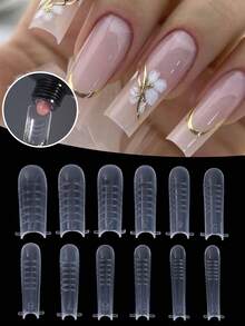 48PCS Dual Nail Forms Set T-Shape Quick Building Poly Nail Gel Nail Extension Molds With Scale 12 Sizes Full Cover Clear Nail Art Tools For Manicure Fingernails Extend - Clear - View 1