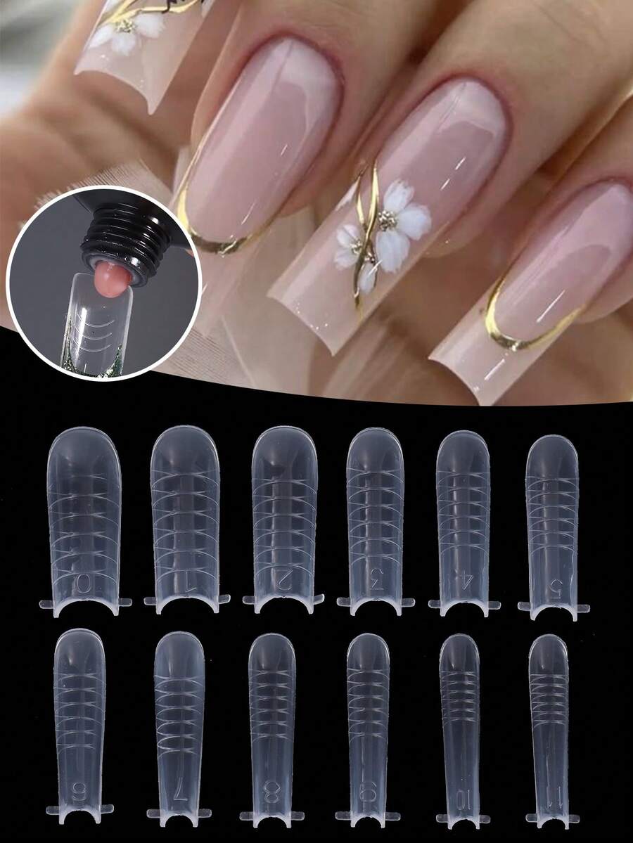 48PCS Dual Nail Forms Set T-Shape Quick Building Poly Nail Gel Nail Extension Molds With Scale 12 Sizes Full Cover Clear Nail Art Tools For Manicure Fingernails Extend - Clear - View 1