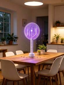 2-In-1 Electric Fly Swatter With UV Mosquito Trap, 4000V High Voltage 3-Layer Mesh USB Rechargeable Bug Zapper With Charging Base For Indoor Outdoor Pest Control - White - View 2