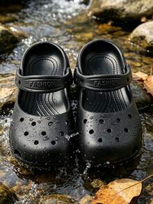 HAHABOBO Sandal Mary Jane Anak-Anak, Sandal EVA Lembut dengan Tali yang Dapat Diatur, Cocok untuk Pantai dan Pemakaian Sehari-hari (Model Acak) - Hitam - View 2