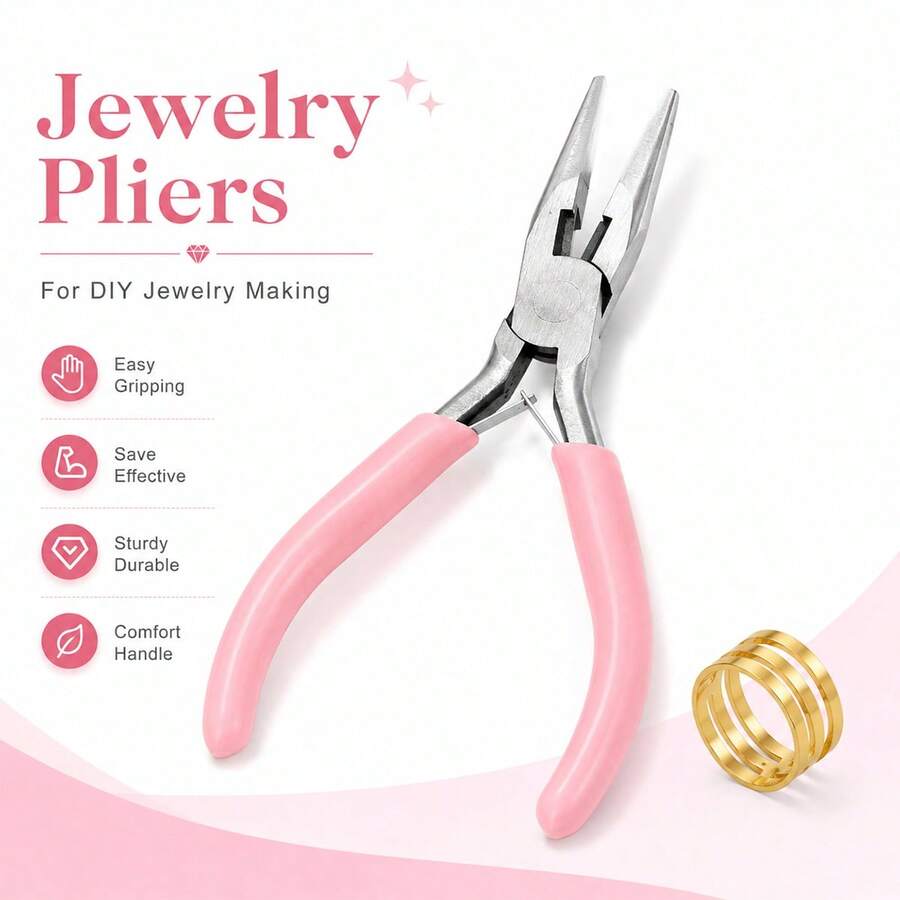 High-Quality Carbon Steel Round Serrated Jewelry Pliers - Pink, Suitable For DIY Beading And Handmade Crafts - Multicolor - View 1