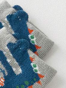 5 Pairs Kids Socks Cartoon Dinosaur & Letter Pattern Boys Girls Baby Versatile Mid-Calf Socks - Multicolor - View 7