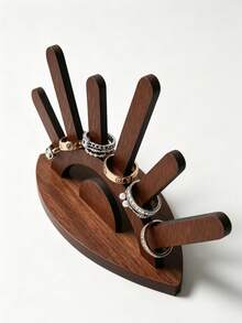 1pc Solid Dark‑Brown Hand‑Shaped Ring Display Stand, Retro Wooden Arc‑Base Hand‑Shaped With Multi‑Slot Prong, Classification Display Storage Jewelry Holder Jewellery Rack, For Dresser Vanity Bedroom Daily Use All‑Season Holiday Gift - Multicolor - View 10