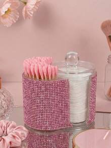 2-In-1 Rhinestone Plastic Storage Box, Dual Round Compartment Desktop Cosmetic Organizer, With Lid Modern Vanity Organizer, Bathroom Makeup Brush Lipstick Beauty Tool Storage Box, Women's Gift, Christmas Gift - Multicolor - View 5