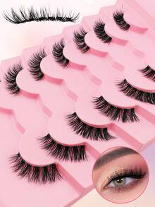 7 Pairs Half Lashes Cat Eye With Clear Band Wispy False Eyelashes Natural Look 3/4 Corner Lashes Short Accent Lashes With Transparent Band - Black - View 3
