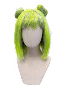 Neon Green Purple Silver Space Bun Wig, Smooth Straight Hair With Bangs, Breathable Adjustable Cap, Suitable For Colorful Party, Nightclub Photo Shoot, Cute Women's Styling Set - Multicolor - View 6