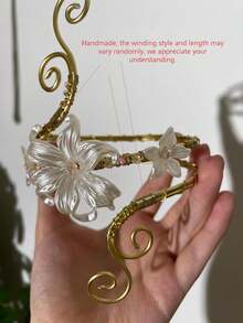 1pc Fashion Elegant Exaggerated Creative Open Adjustable Wrap-Around Arm Cuff With Micro-Inlaid Artificial Crystal Faux Pearl Flower Shell Design, Suitable For Women's Daily Wear, Vacation And Party - Gold - View 5