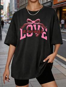 Summer Street Style: Oversized Yellow T-Shirt with Pink Bow Print, Loose Fit for the Perfect Casual Outing - Negro - Ver 6