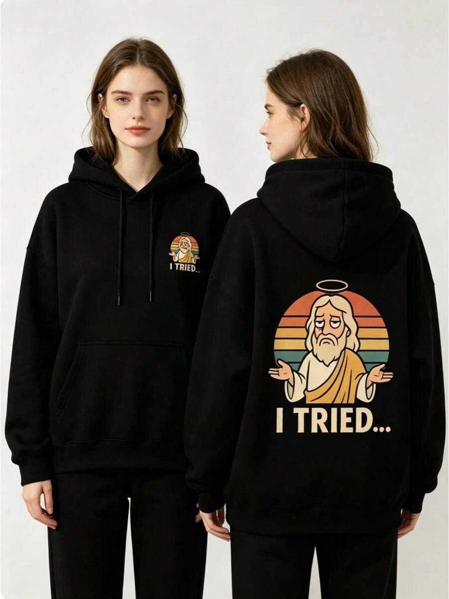 Sudadera con capucha de alta calidad, revista europea, patrón Y2K, estilo casual con estampado de letras para hombres, tela suave, sudadera esencial de uso diario para hombres, sudadera para mujeres, mujer - Negro - Ver 1