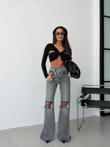 SQUALO Pistachio Green Leopard-Patterned High-Waisted Wide-Leg Pants | Bold And Stylish Design - Dark Grey - View 4